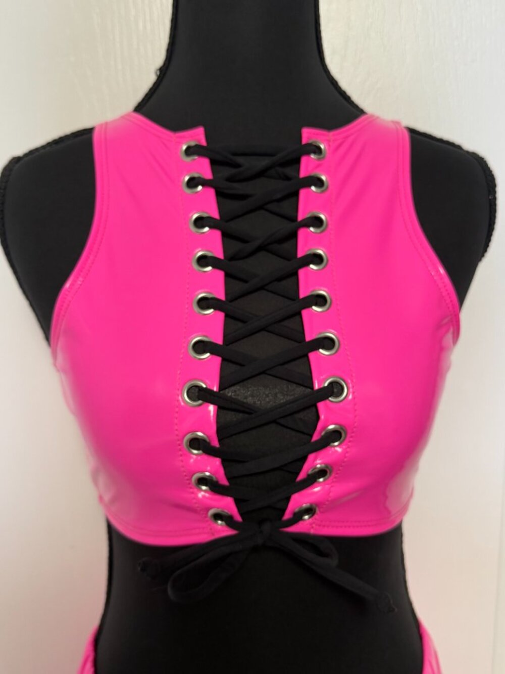 Valentine Y2K Hot Pink Lace Up 2 Piece Set – Made in USA – S/M Top M/L Pants - Picture 2 of 8
